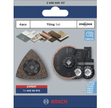 Set de carrelage Bosch Starlock avec 4 accessoires pour outils multifonctions pour poncer et couper divers matériaux.