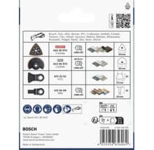 Jeu d accessoires pour outil multifonction Bosch avec divers embouts Starlock pour différents matériaux incluant un aperçu technique.