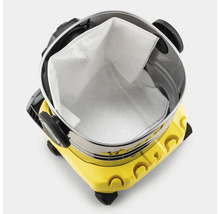 Aspirateur multifonction avec sac filtre en non-tissé inséré dans la cuve en acier inoxydable vu du dessus