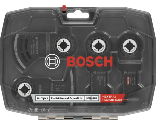 Set de lames de scie Bosch Starlock pour électricien et placoplâtre, 5 pièces, dans une boîte de rangement