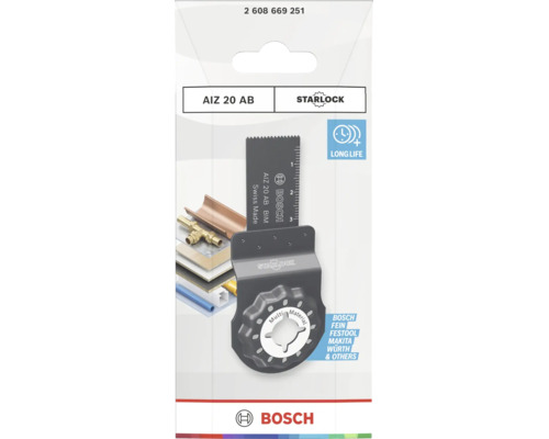 Lame de scie plongeante Bosch Starlock AIZ 20 AB pour outils multifonctions pour couper le métal et le bois.