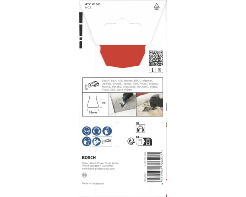 Lame plongeante Bosch ATZ 52 SC HCS pour outils multifonctions, compatible avec les marques courantes, pour mortier et colle à carrelage.