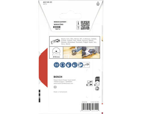 Lame de scie segment Bosch Expert ACZ 85 EC pour outils multifonctions, diamètre 85 millimètres, compatible avec de nombreuses marques.