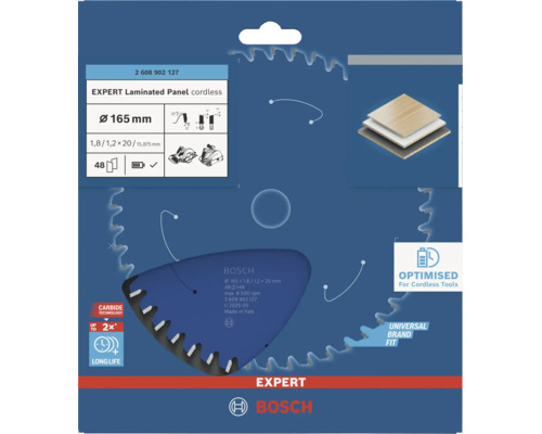 Lame de scie circulaire Bosch Expert Laminated Panel de 165 millimètres de diamètre pour scies circulaires sans fil dans emballage original