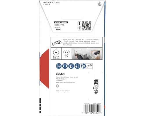 Lame segment carbure Bosch Expert AVZ 70 RT4 pour outil multifonction avec diamètre 70 millimètres et grain 40 pour le carrelage