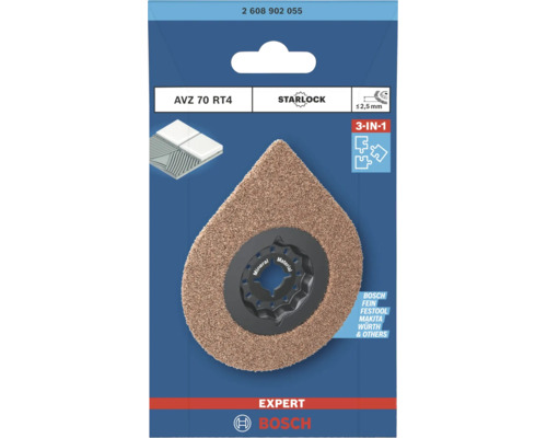 Plateau de ponçage Bosch Expert AVZ 70 RT4 Starlock pour outil multifonction pour poncer la colle à carrelage et le mortier dans l'emballage