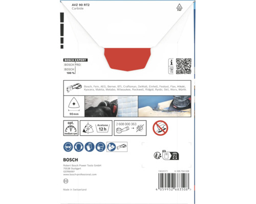 Bosch Expert AVZ 90 RT2 Hartmetall Schleifplatte für Multifunktionswerkzeuge, 90 Millimeter, für Fliesen und Mörtel.