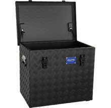 Offene Werkzeugbox aus Aluminium mit Riffelblech Struktur und Alutec München Logo.