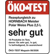 Label Oeko Test avec la note tres bien pour la peinture Hornbach Meister Polar Weiss Plus.