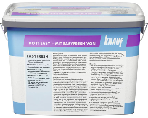 Peinture murale Knauf EASYFRESH en seau pour surfaces lisses et structurees ainsi que pour les papiers peints en interieur