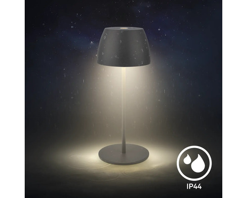 Moderne LED Tischleuchte für den Außenbereich mit Schutzart IP44 gegen Spritzwasser, ideal als wetterfeste Terrassenbeleuchtung.