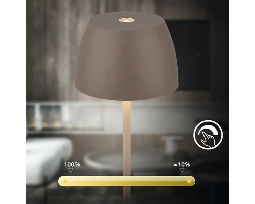 Dimmbare Tischleuchte mit schirmartigem Lampenkopf und Touch Dimmer Funktion
