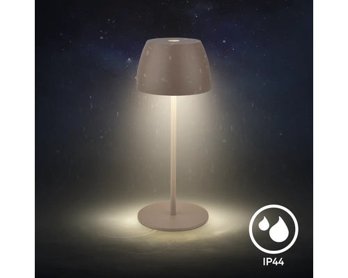 Moderne LED Tischleuchte fuer den Aussenbereich mit Schutzart IP44 fuer Spritzwasserschutz