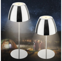 Deux lampes de table LED modernes avec une surface brillante et un interrupteur integre pour l interieur et l exterieur.