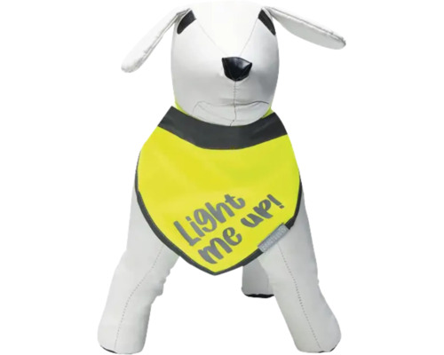Bandana réfléchissant pour chien avec inscription Light me up sur un modèle de chien