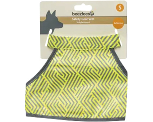 Gilet de sécurité pour chien Beeztees taille S avec motif géométrique réfléchissant sur carte de vente