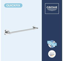Porte serviette Grohe en métal pour montage mural par collage ou perçage avec logo Grohe et technologie Quickfix.