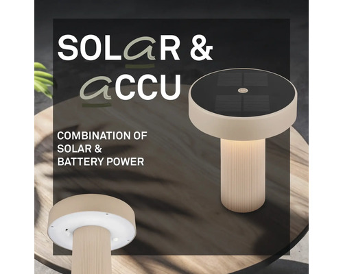 Moderne LED Tischleuchte mit Solarpanel und Akkubetrieb für den Außenbereich