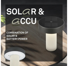 Tischleuchte mit Solarpanel und Akkubetrieb für den Außenbereich