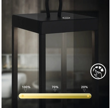 Dimmbare LED Laterne mit Touch-Funktion und verschiedenen Helligkeitsstufen von 20 Prozent bis 100 Prozent.