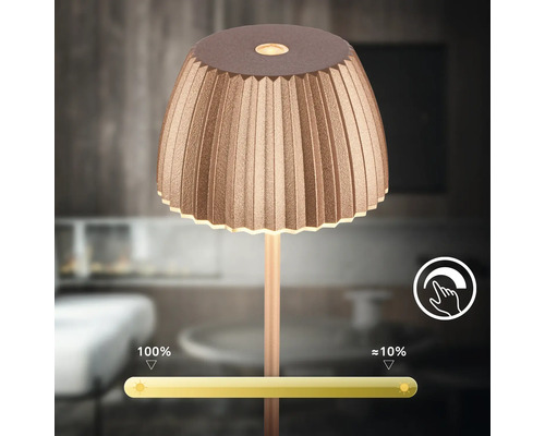 Dimmbare LED Tischleuchte mit plissiertem Lampenschirm und Touch-Steuerung zur Helligkeitsregulierung von 10 Prozent bis 100 Prozent