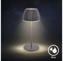 Moderne LED Tischleuchte fuer den Aussenbereich mit Schirm und Schutzart IP44 fuer Spritzwasserschutz
