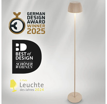 Lampadaire moderne avec abat-jour plissé, lauréat du German Design Award 2025 et du prix Best of Design de Schöner Wohnen.