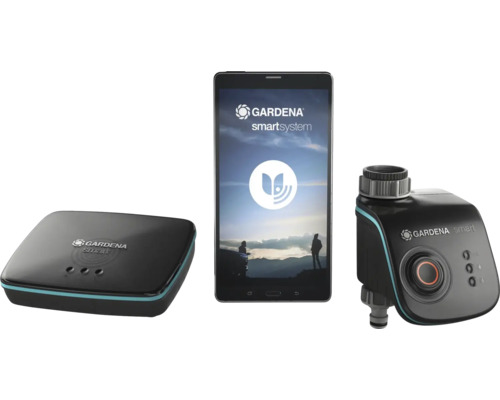 Gardena smart system Starter Set mit Gateway, Bewässerungscomputer und Tablet zur automatischen Gartenbewässerung.