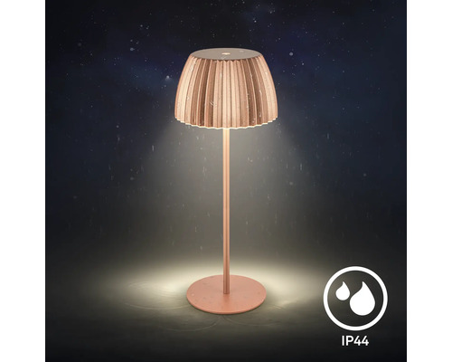 Moderne LED Tischleuchte für den Außenbereich mit plissiertem Schirm und IP44 Spritzwasserschutz