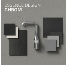 Essence Design Waschtischarmatur in Chrom mit Materialmustern für Badgestaltung
