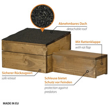 Abri pour petits animaux en bois avec toit amovible, trappe anti-rats et sas de sécurité intégré comme refuge pour petits animaux, fabriqué en UE