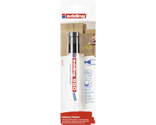 Marqueur craie industrielle edding 950 Industry Painter sous blister pour surfaces rugueuses et encrassées avec trait de 10 millimètres.