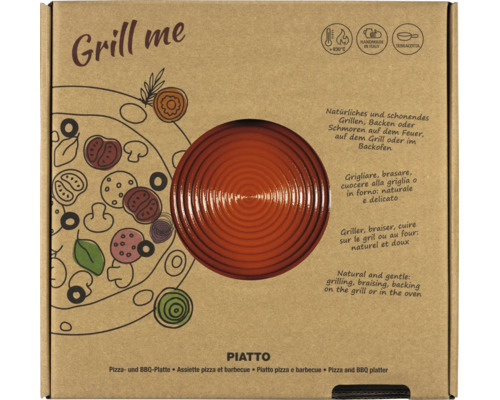 Grill me Piatto Pizzaplatte aus Terrakotta für Grill und Backofen in Verpackung