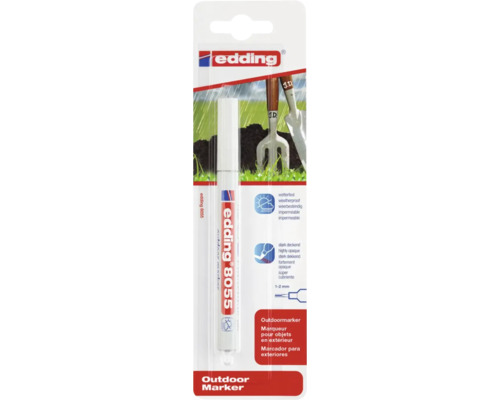 edding 8055 Outdoormarker in Blisterverpackung für wetterfeste Markierungen im Außenbereich mit 1 bis 2 Millimeter Strichbreite.