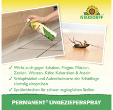 Neudorff Permanent Ungezieferspray zur Bekämpfung von Insekten mit Sprühröhrchen für schwer zugängliche Stellen sowie Neudorff Logo.