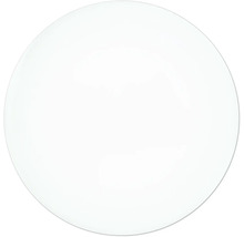 Une assiette ronde et lisse en porcelaine.
