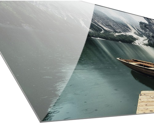 Wandbild mit Bergsee und Ruderboot