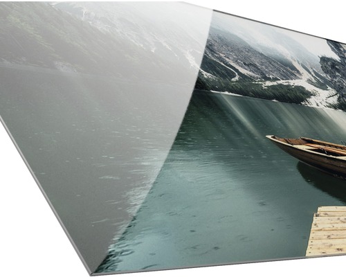Acrylglasbild mit Bergsee und Ruderboot