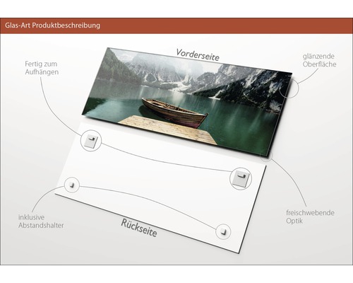 Glasbild mit See-Motiv, inklusive Abstandshalter zur Aufhängung