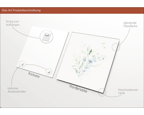 Glasbild mit Aufhängung und Abstandshalter inklusive