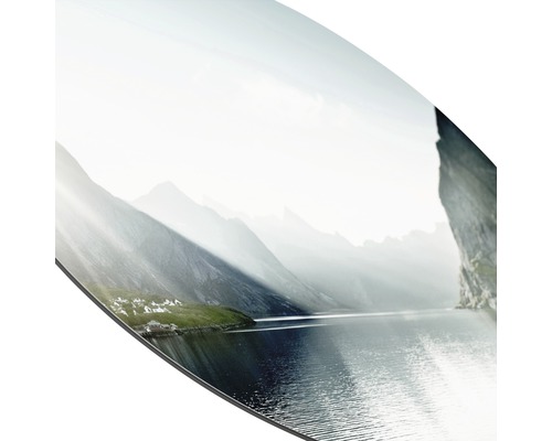 Image sur aluminium représentant un paysage de montagnes et un lac