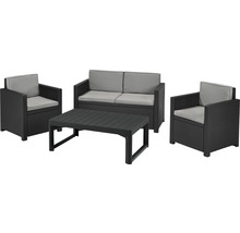 Gartenmöbelset aus Rattan mit Sofa, zwei Sesseln und Tisch