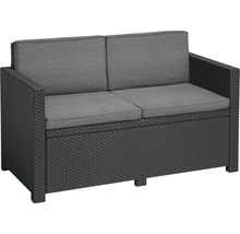 Zweisitzer Gartenlounge aus Polyrattan mit grauen Polstern