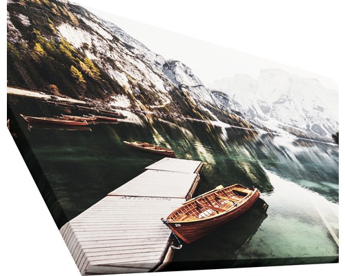 Image sur toile avec motif de bateau devant un paysage de montagne