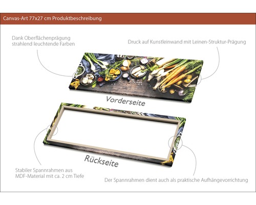 Leinwandbild 77x27 cm mit Gemüsemotiv, Vorder- und Rückseite