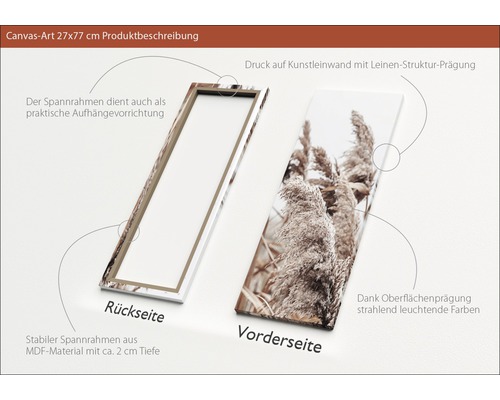 Tableau sur toile 27x77 cm, dos et face avant avec motif d''herbes