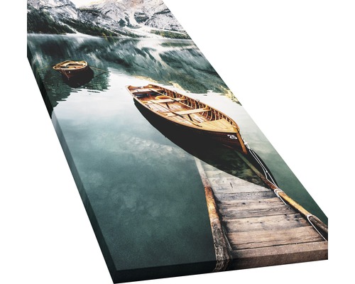 Leinwandbild mit einer Bootsszene auf einem Bergsee