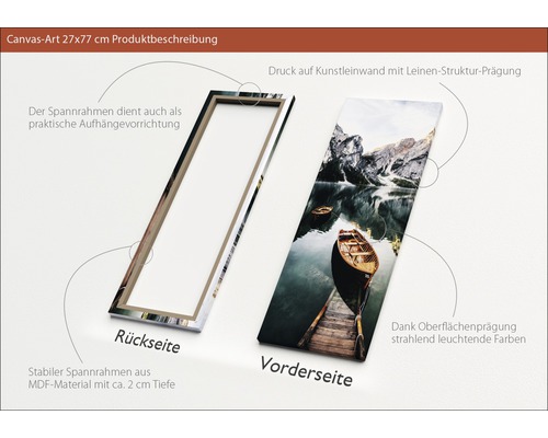 Produktbeschreibung Leinwandbild 27x77 Zentimeter mit Holzrahmen und Landschaftsmotiv