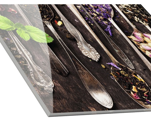 Acrylglasbild mit verschiedenen Kräutern und Gewürzen auf Löffeln