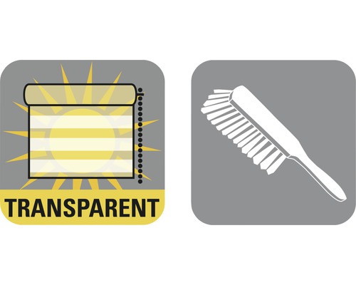 Symbol für transparentes Rollo und Reinigungsbürste